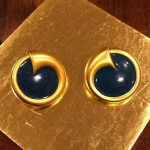 Gold and Blue Vintage Earrings w/ push back